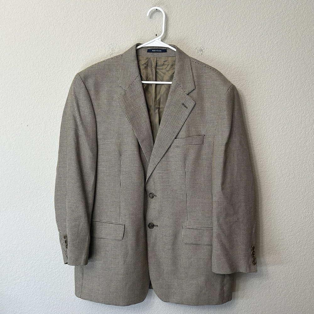 Vintage Lauren Ralph Lauren Men 44 R Beige Tan Houndstooth Blazer Sport Coat